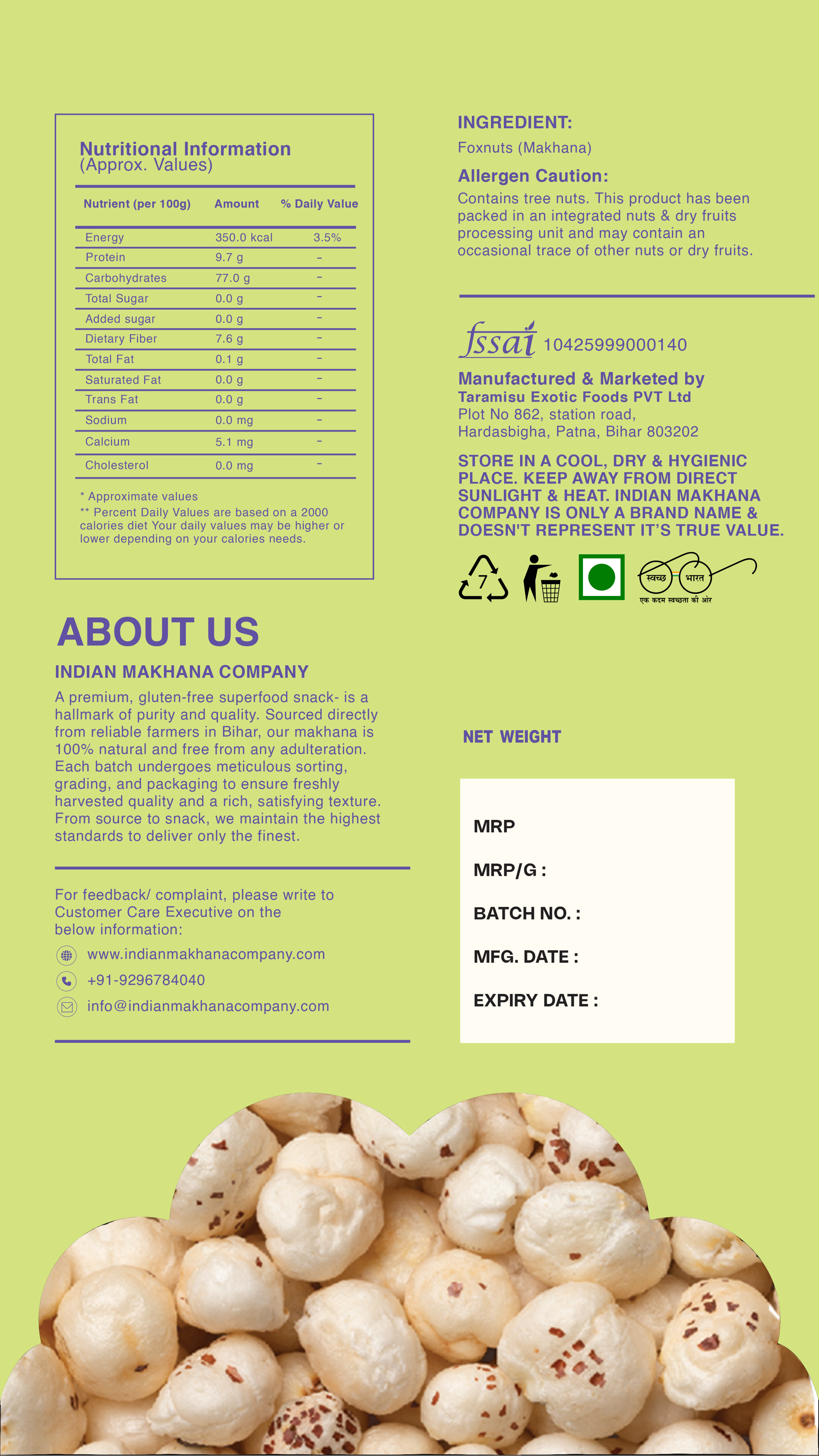 Premium Plant-Based High Protein Raw Makhana / Rich in Calcium & Fiber | 5.5+ HP, UV, Plain Makhana