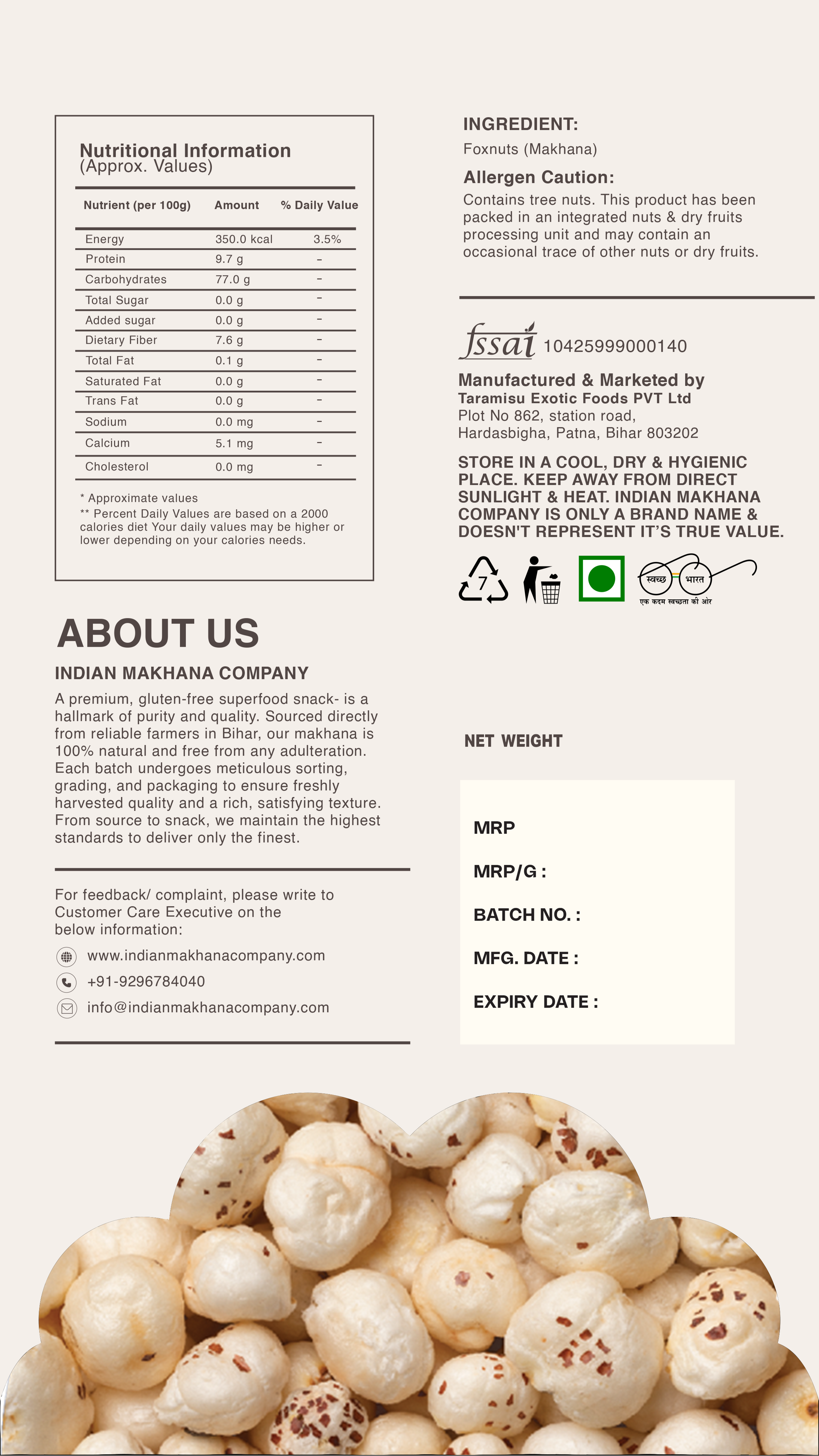 Exclusive Plant-Based High Protein Raw Makhana / Rich in Calcium & Fiber | 6+ HP, UV, Plain Makhana