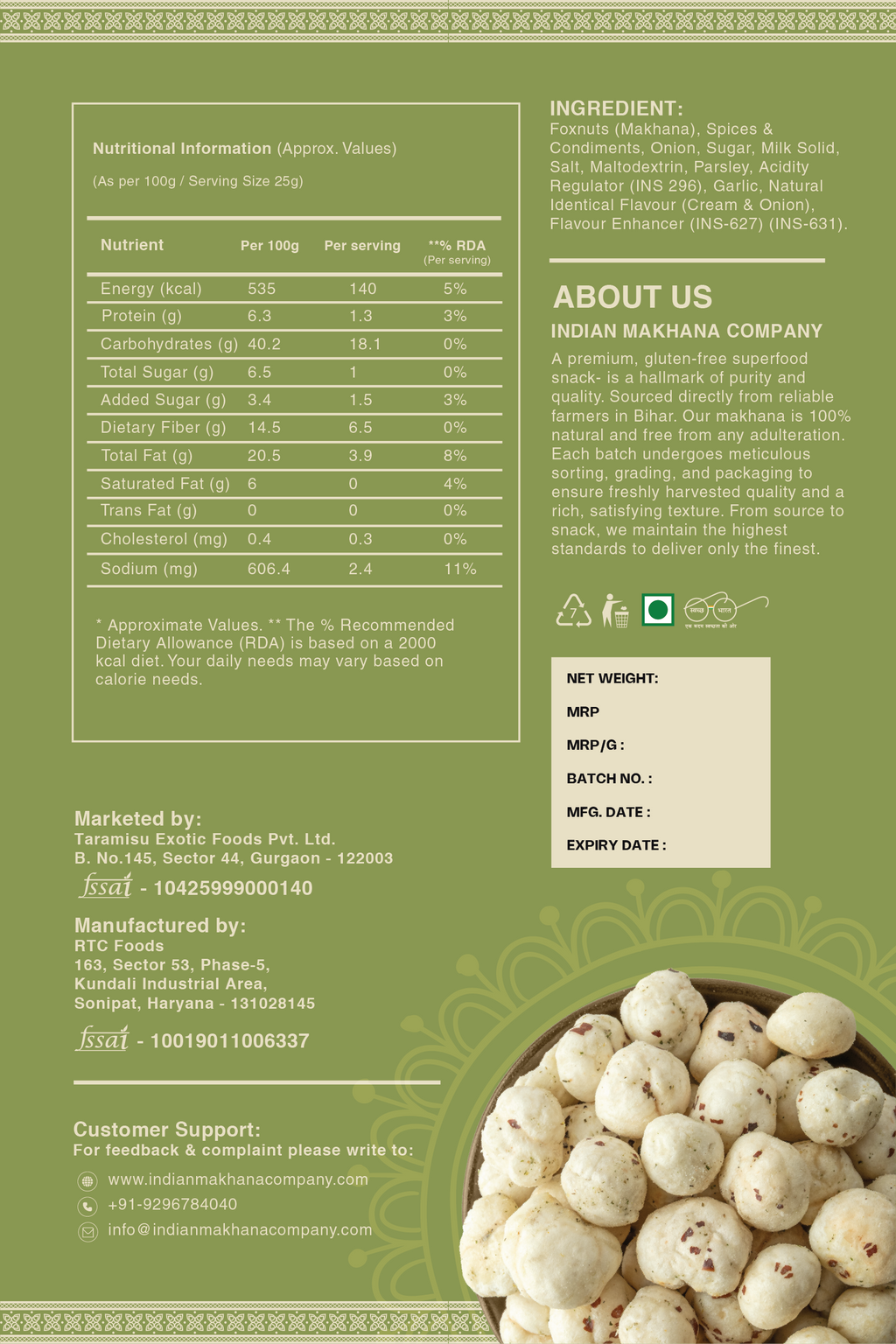 Cream & Onion Super Snack – Organic Plant-Based High Protein Roasted (Not Fried) Makhana